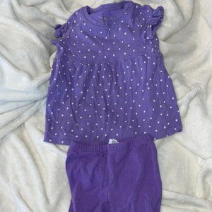 Purple polka dot shirt with purple shorts